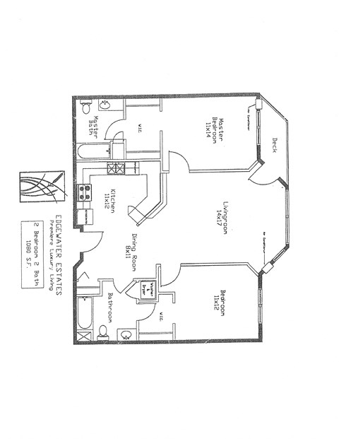 Floor plan for 2 beds, 2 baths, 1080 sqft